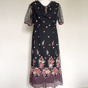 SALE Dark blue and black  lace vintage dress, Floral black lace 70&#39;s dress, Vintage dress Size S