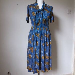 Vintage 50er Jahre Kleid, Blaues Vintage Kleid, 50er Jahre Blumenkleid
