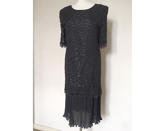 SALE Black lace dress, Vintage black dress, 80's dress, Vintage dress, Beaded dress, Size S/M