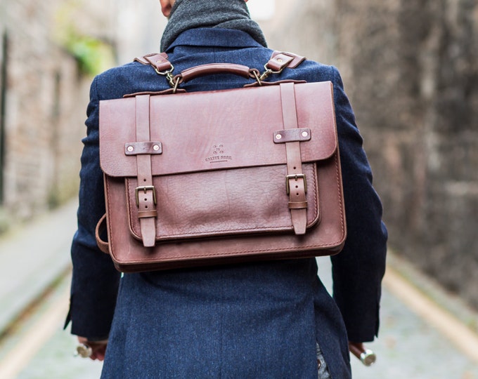 Leather Laptop Satchel Men's Leather Backpack 3 Way Etsy