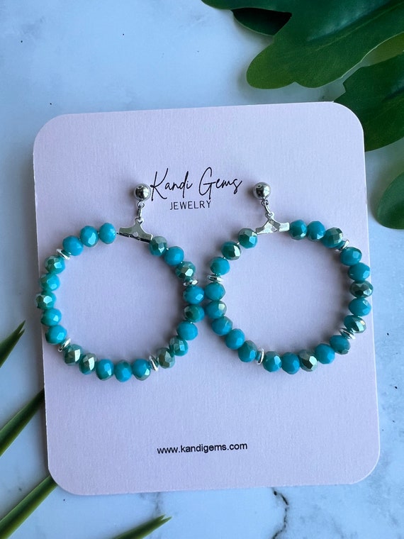 Large Blue Hoop Earrings Made With Swarovski Crystals  Elegant Blue and Silver Beaded Hoop Earrings main image 2