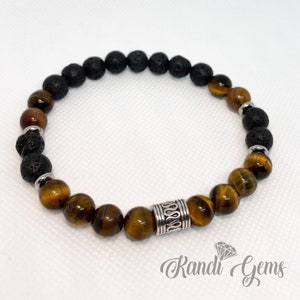 Tiger Eye and Lava Beads, Beaded Stretch Bracelet for Men, Gift for Him, Men’s Stackable Bracelets