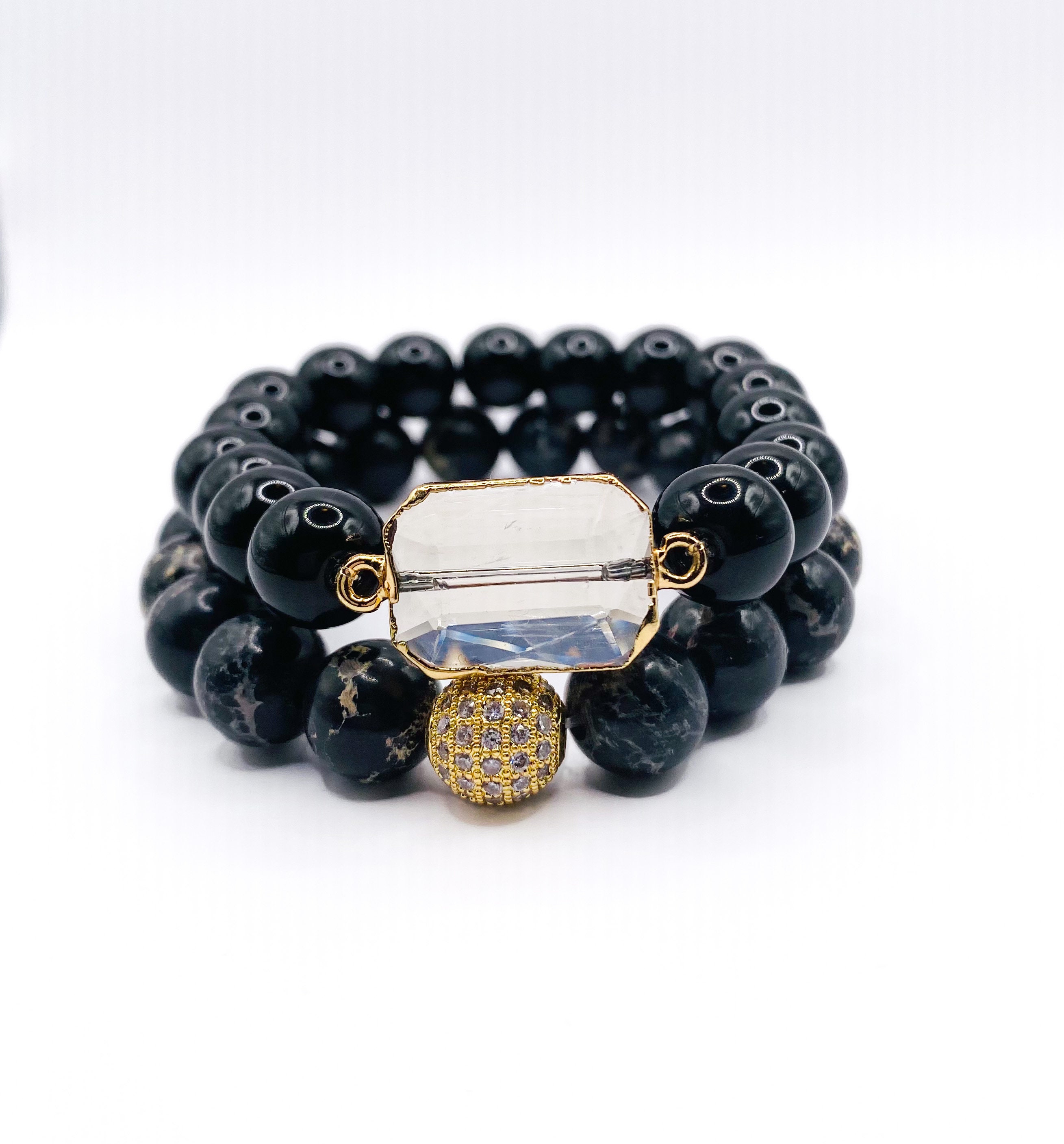 Semi-Precious Natural Stone Stretch Bracelet – Twin Grabado