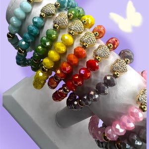 Crystal Heart Charm Heart Bracelet | 14K Gold Filled Beads | Stackable Bracelet | Gift for Her | Love Bracelet | Best Friend | Rainbow