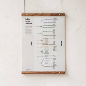 Impresión de un léxico de sabores de café, póster con guía de cata de café, infografía de cata de café, arte mural minimalista de Goldleaf