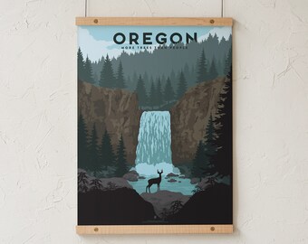 Póster de viaje de cannabis en Oregón, ilustración vintage de turismo de marihuana, dibujo de la naturaleza del bosque de Oregón, lámina artística sobre cannabis de Goldleaf