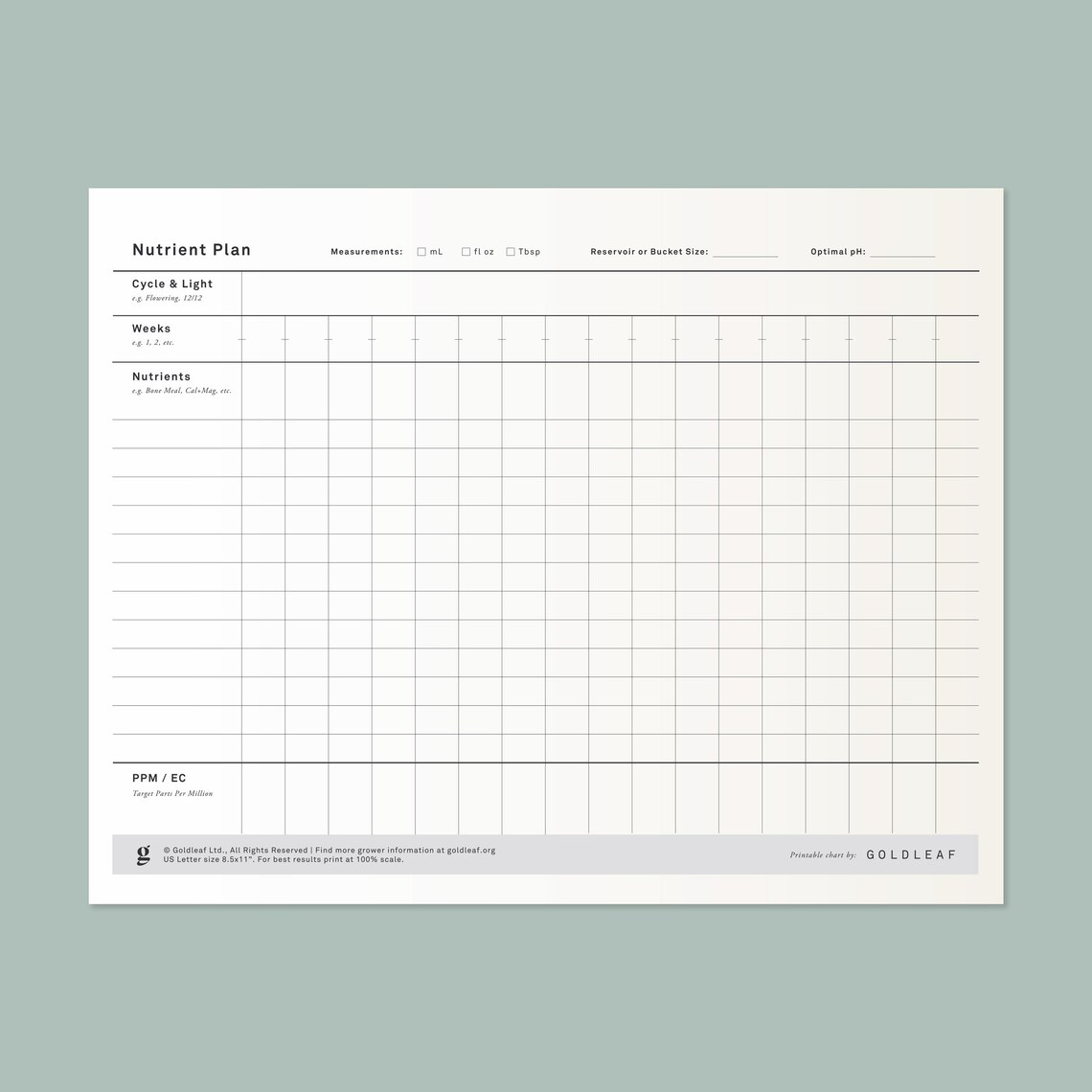 Printable Blank Nutrient Plan for Cannabis Growers | Etsy