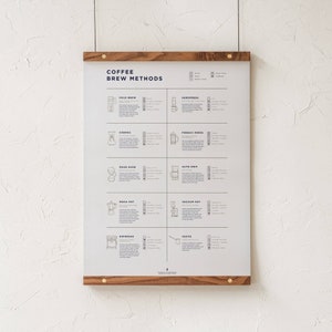 Impression comparée des méthodes de préparation du café, affiche graphique minimaliste du café, guide de préparation du café, oeuvre d'art murale pour café par Goldleaf