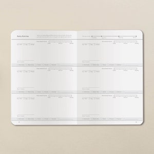 May include: A blank daily log page with sections for tracking daily health, food, and water intake. The page includes a daily health score tracker, a food log, and a water intake tracker. The page is designed to help users track their progress towards their health goals.