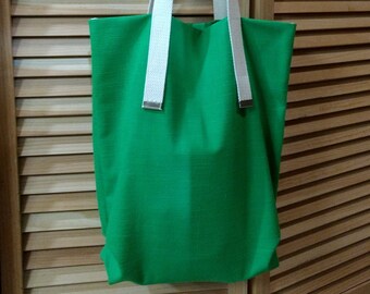 Modern Linen Tote, Minimalist Bag, Summer Tote, Cotton Straps, Cotton Lined, Bright Green, Tencel Thread