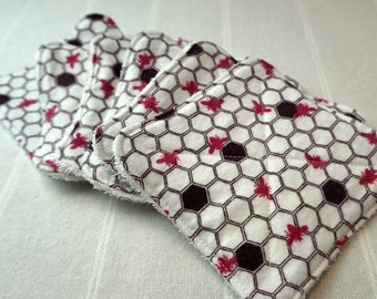 5x5 Inch Facial Wipes, Set of 6, Upcycled Towel/New Flannel, Facial Cloths, Facial Rounds, Makeup Rounds, Tencel Thread, Bees Honeycomb