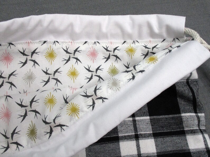 Flamingo and Plaid Tencel Thread Cotton Cord Linen Cotton Lining Cotton Drawstring Backpacks
