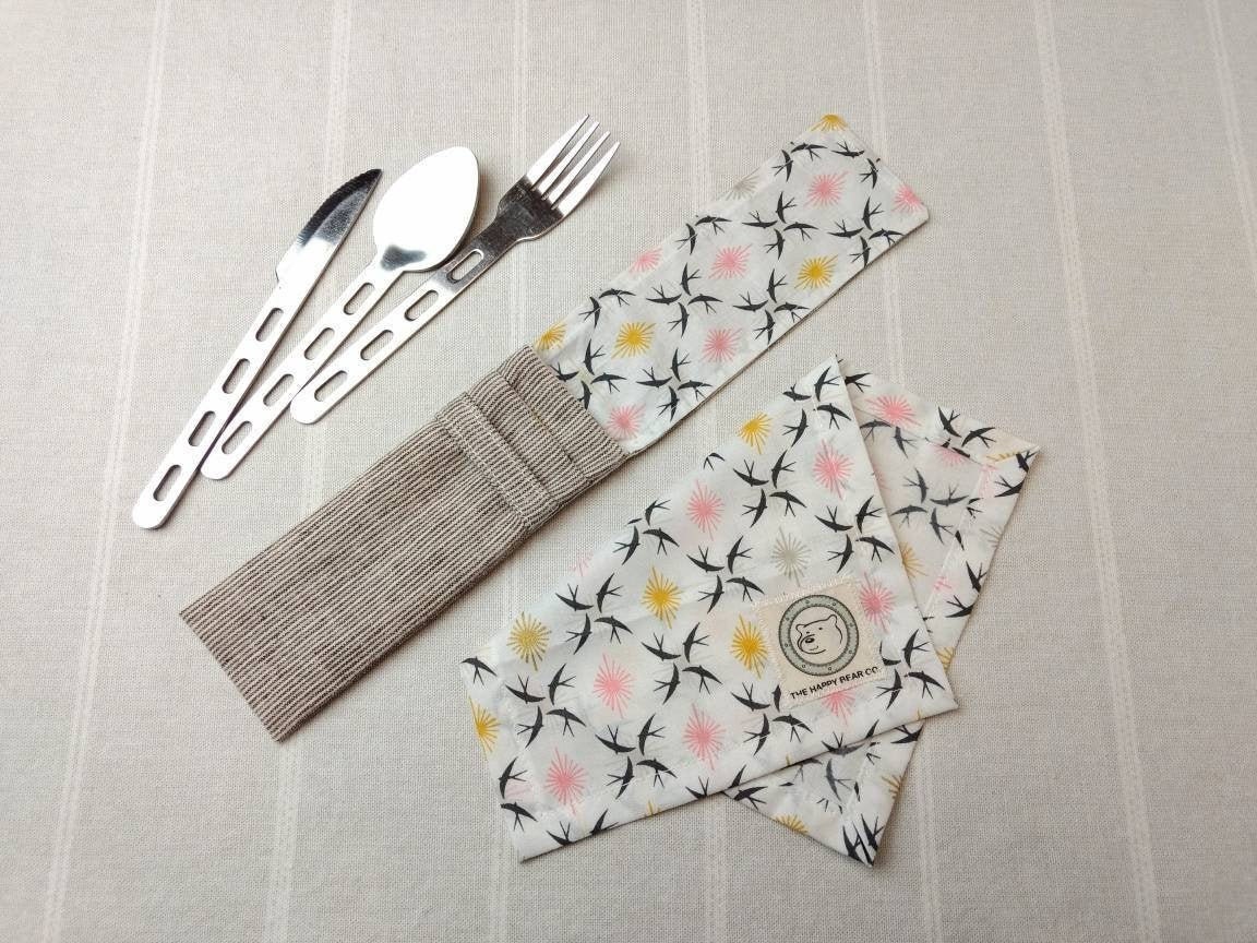 Dual Pocket Cutlery Pouch & Napkin Compact Cutlery Pouch Etsy
