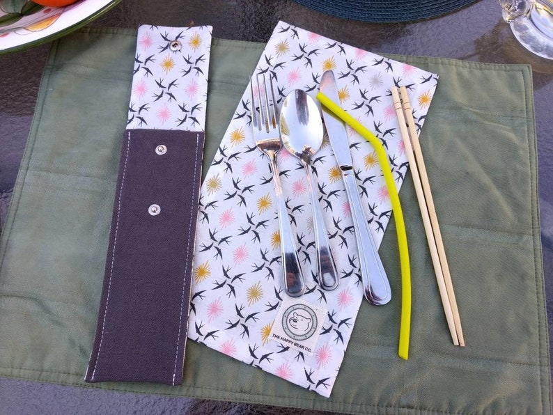 Canvas Cutlery Pouch with Napkin Expandable Utensil Pouch Etsy