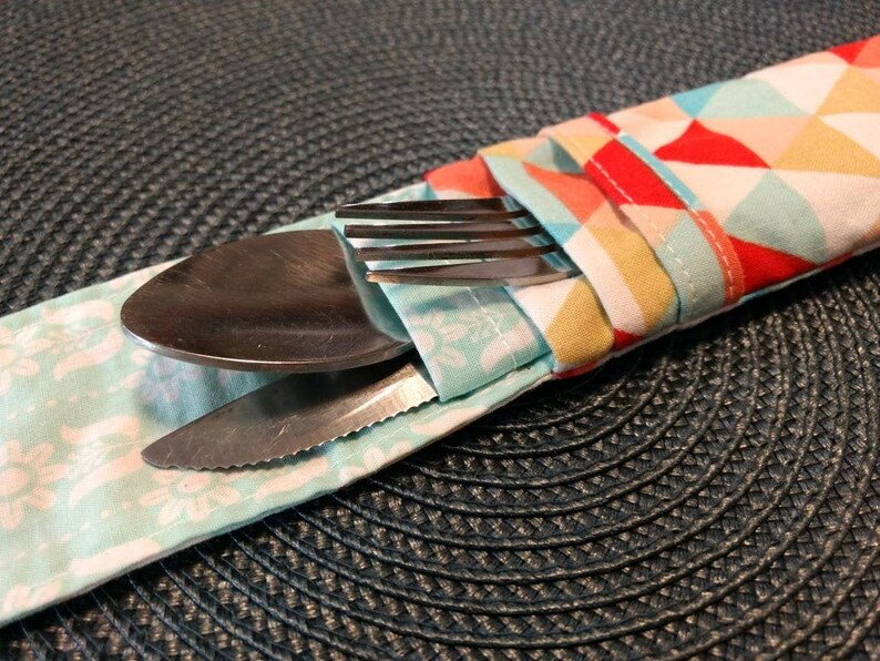 Dual Pocket Cutlery Pouch with Napkin Compact Cutlery Pouch Etsy