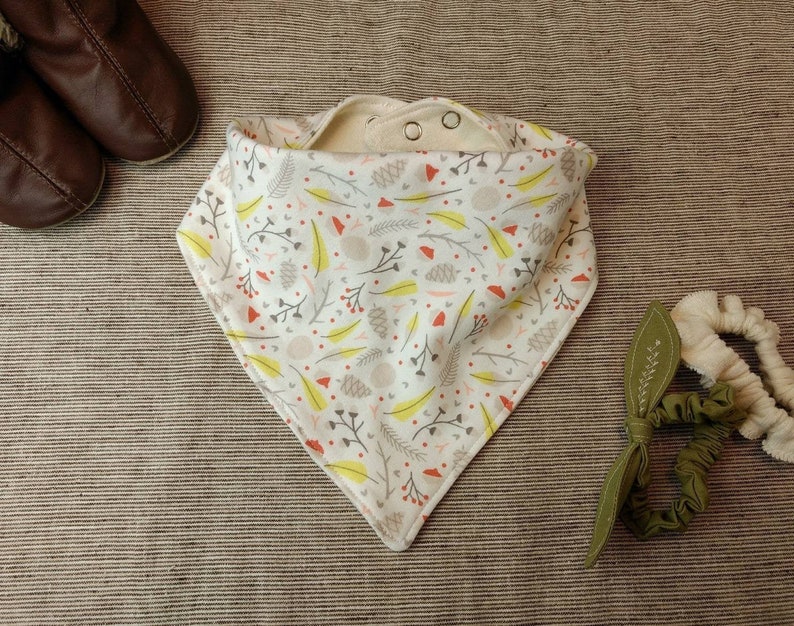 Bandana Bib Leafs Jersey and Interlock Knit Drool Bib Metal Snaps BambooHemp /& Organic Cotton