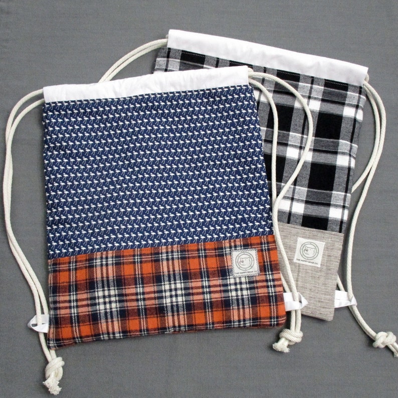 Flamingo and Plaid Tencel Thread Cotton Cord Linen Cotton Lining Cotton Drawstring Backpacks