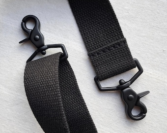 1-1/2" Cotton Webbing Strap, Solid Brass Hardware, Adjustable Length, Matte Black, MADE-TO-ORDER