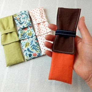 Compact Utensil Pouch with Napkin, 2 pocket, Pre-Washed Cotton, Optional Stainless Steel Utensils, MADE-TO-ORDER