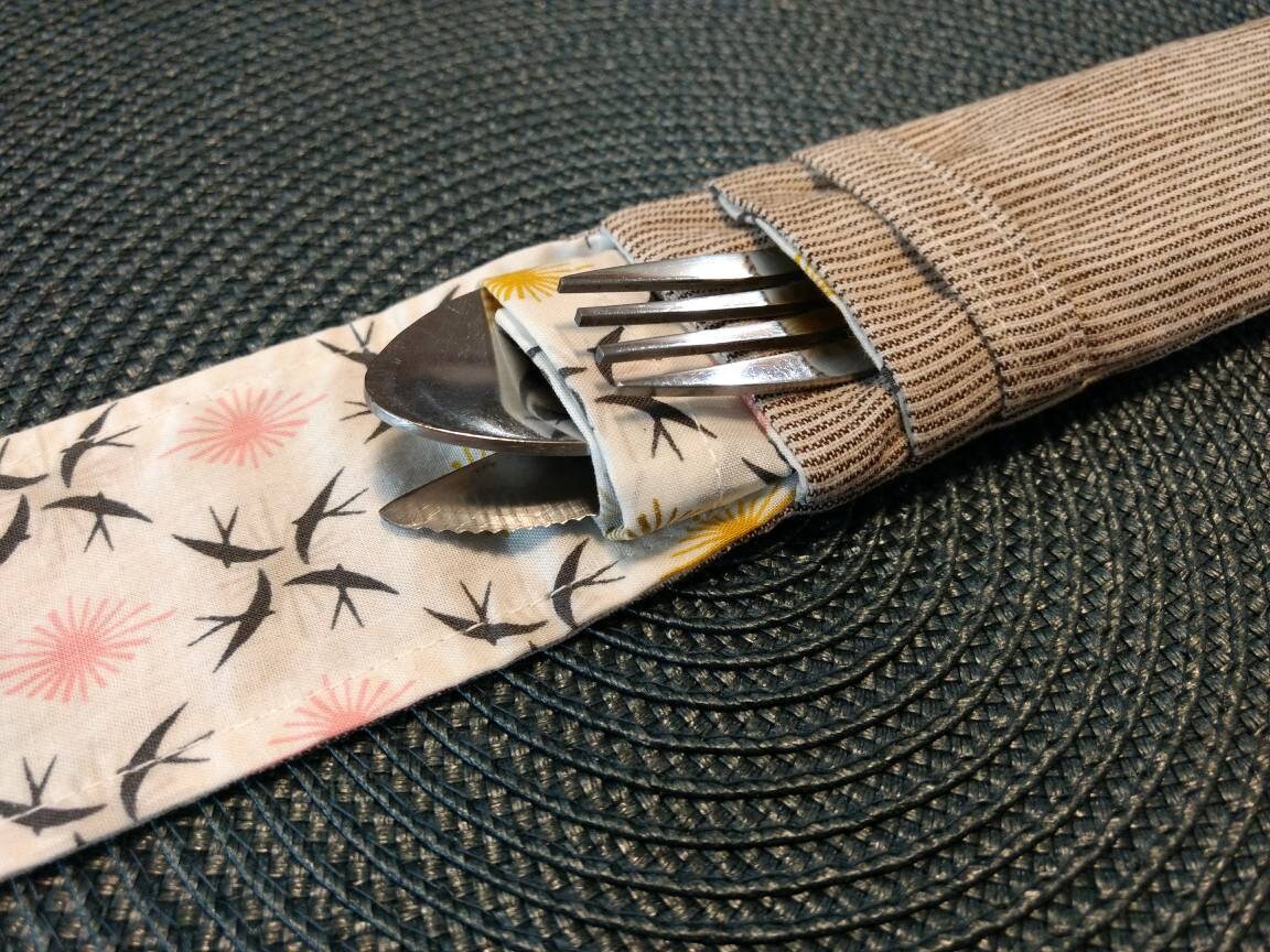 Dual Pocket Cutlery Pouch & Napkin Compact Cutlery Pouch Etsy