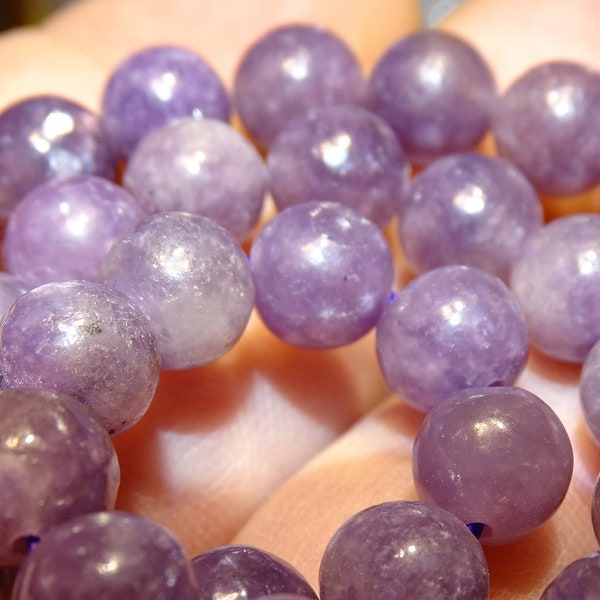 Lepidolite 'Micas violet', round beads of 6 or 8 mm, in bracelet, necklace or 40cm bead wire. Superb purple colored beads!