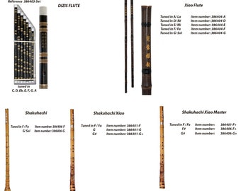 Selection of traditional Chinese and Japanese flutes, Shakahachi Xiao and Shakuhachi Xiao, Dizis, standard or master finish. Pure sound