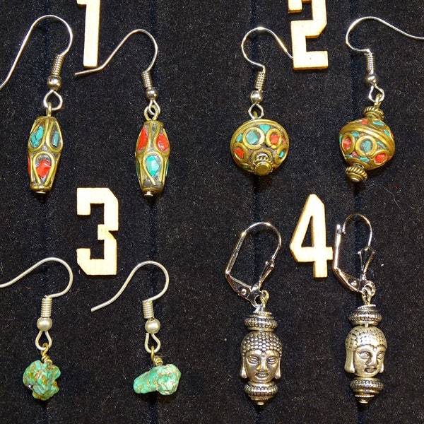 Boucles d'oreilles en Argent 925 en perles Indiennes, Turquoise ou Bouddha, création Gem et Zen, très belle qualité de perles Ethniques !!!