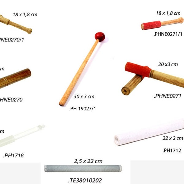 Maillets en bois ou feutre pour bol chantant de 2 à 30cm + maillet en verre et silicone pour bol en cristal + Caoutchou pour Gong, Hang...