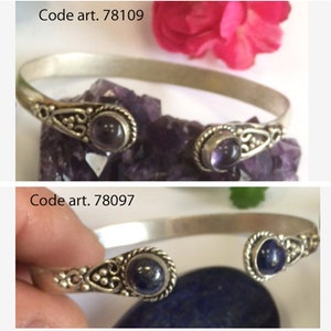 Set lapis lazuli or amethyst 'cuff' bracelets. Brass, your Silver. Custom adjustable to your wrist. Very nice finish!!!