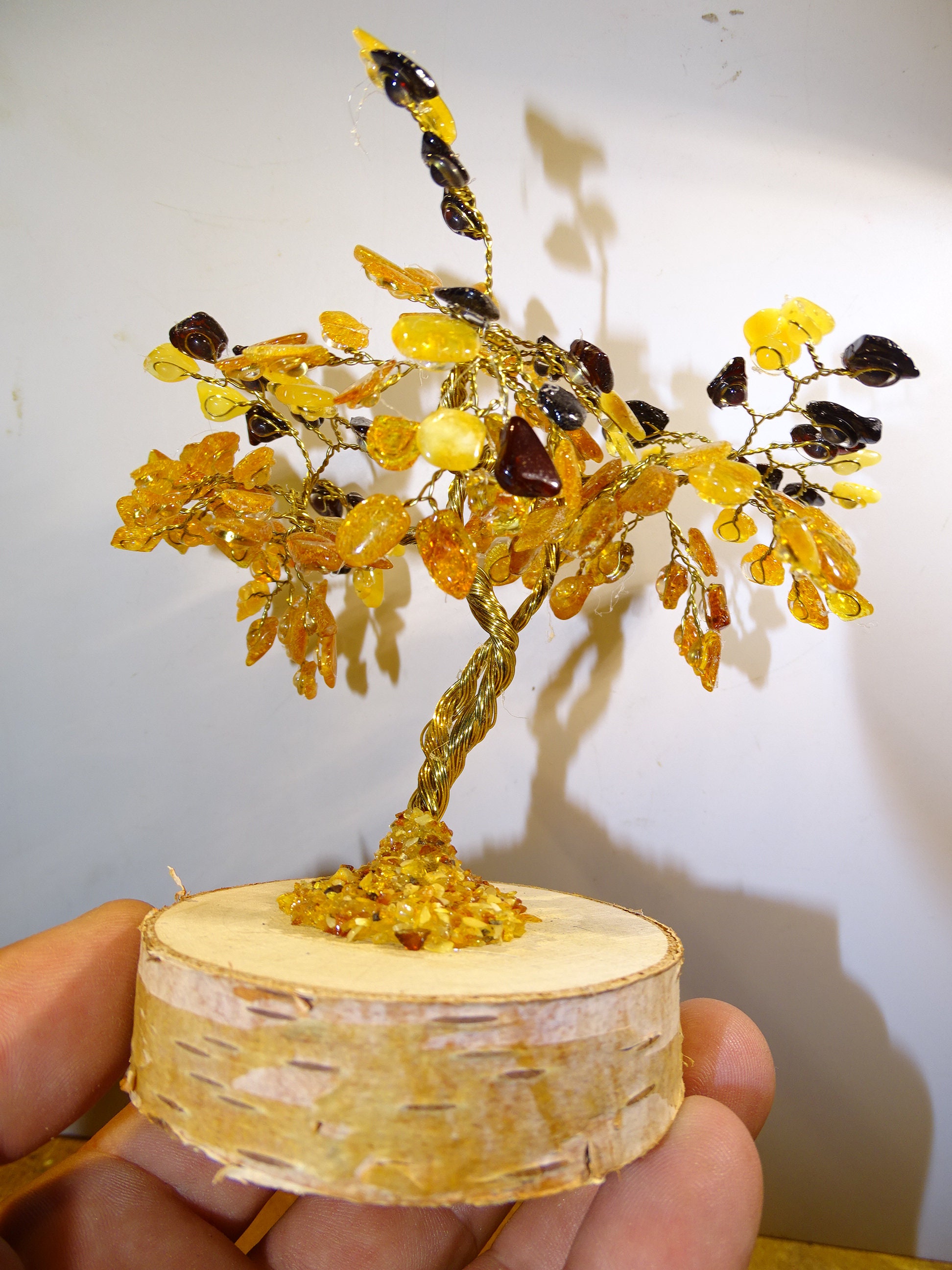 Arbre de Vie/ Bonsai Fait Main, 10 cm Haut, Magnifiques Finitions, Ambre Véritable Lituanie, Vendu a