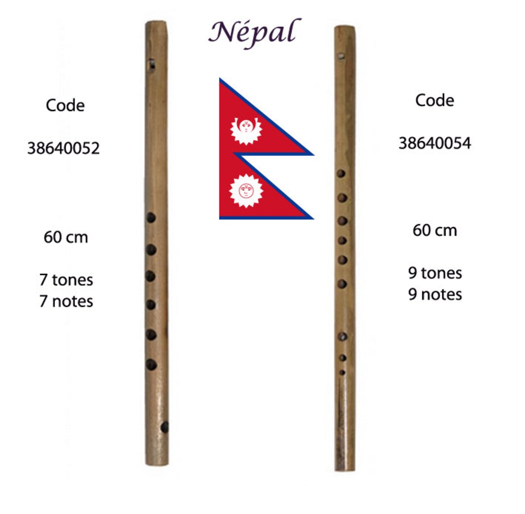 2 Models of Flutes From Nepal, One With 7 Holes and One With 9 Holes