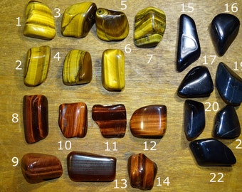 Oeil de Tigre, Oeil de Faucon et Oeil de Taureau, sélection de pierres roulées (Polies). De 3x3x2 cm environ, très belle qualité, au choix :