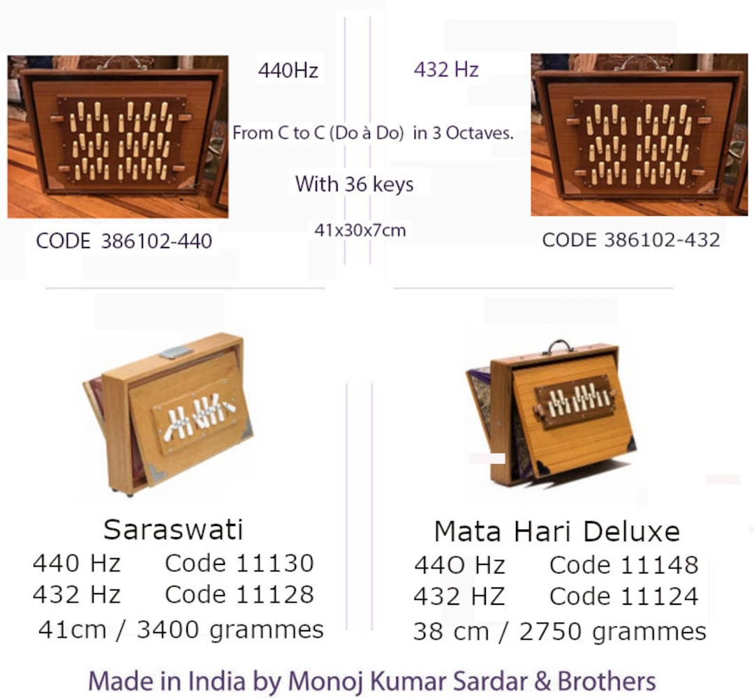 6 Shruti Box Models, 440 and 432 Hertz, Chromatic, C to C do to Do, Natural Finish, Vocal