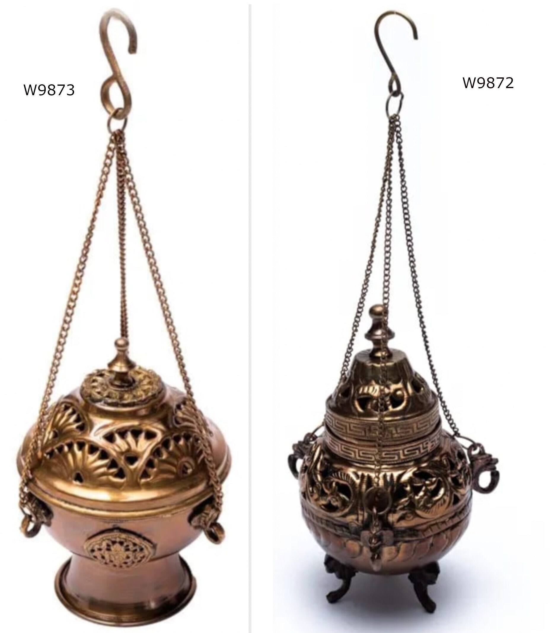 Sélection de Brûles Encens avec Chaînes, en Laiton Cuivré Style Antique, Pour Grains, Bâtons, Cônes.
