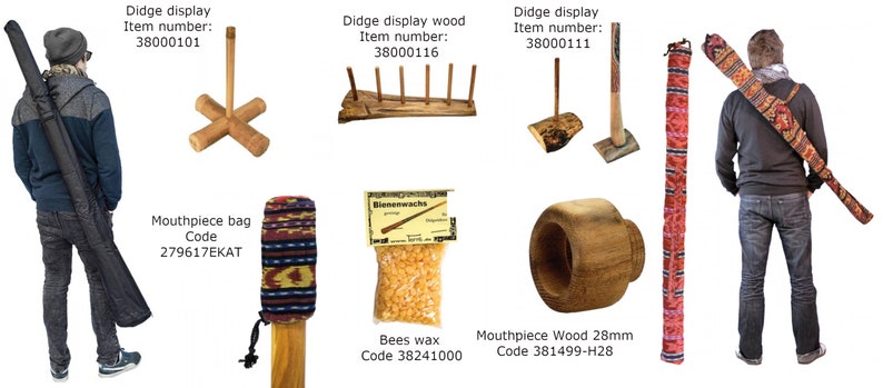 Accessories for didgeridoo and rain stick, covers, wax, tip, support and storage rack perfect for your instruments image 1