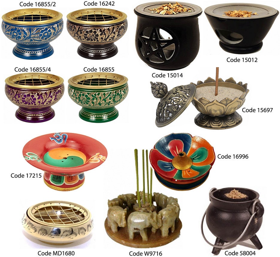 Sélection de Brûle Encens, en Laiton, Pierre Naturelle, Fonte ou Bois Coloré, d'inde Népal, 6 X 3cm