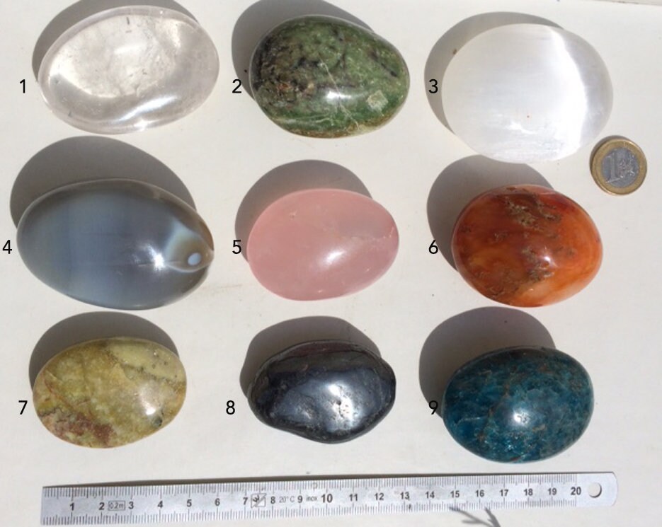 Sélection de Galets Xl, 9 Modèles Au Choix, Agate, Apatite Bleue, Cornaline, Chrysoprase, Hématite,