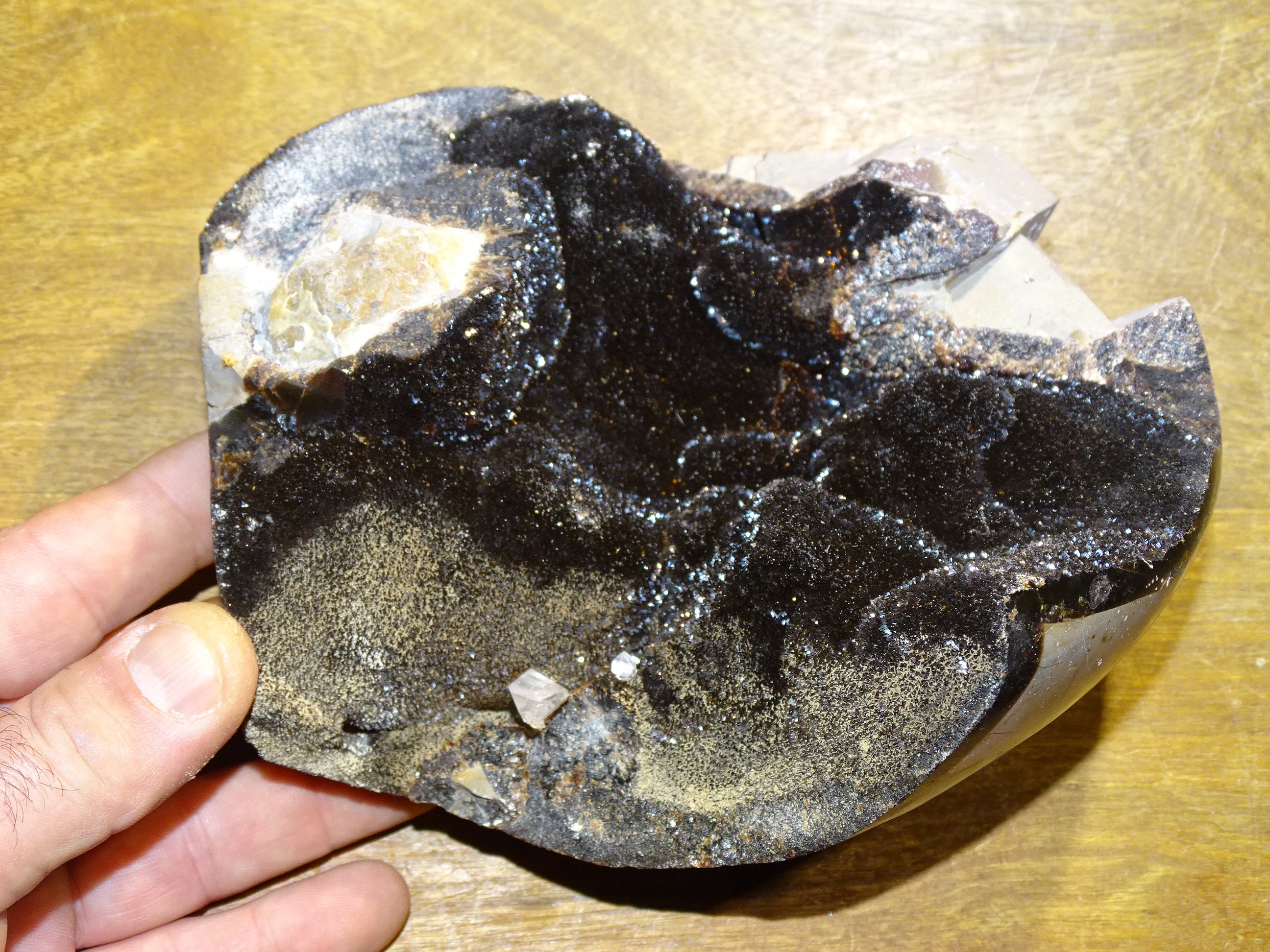 Septaria, Forme Libre de 1, 668 Kg, 16 X 12 9 cm, Superbe Qualité, Magnifique Intérieur Au Velour Mi