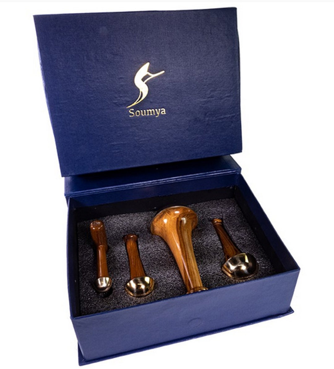 Box of Kansa Wands 'ayurvedic Massage Set', 4 Wooden and Bronze Wands