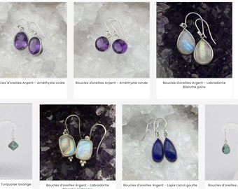 Earrings in 925 Silver, in amethyst, white labradorite, lapis lazuli, turquoise, Magnificent quality of stones, perfect gift