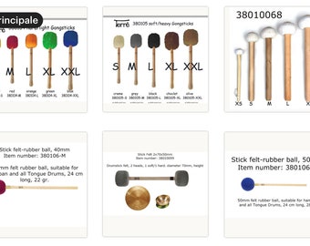 Special mallets for Gong or Hang pan. Sizes in the photos, wooden handles, light or heavy heads or felts. Very nice quality!!!