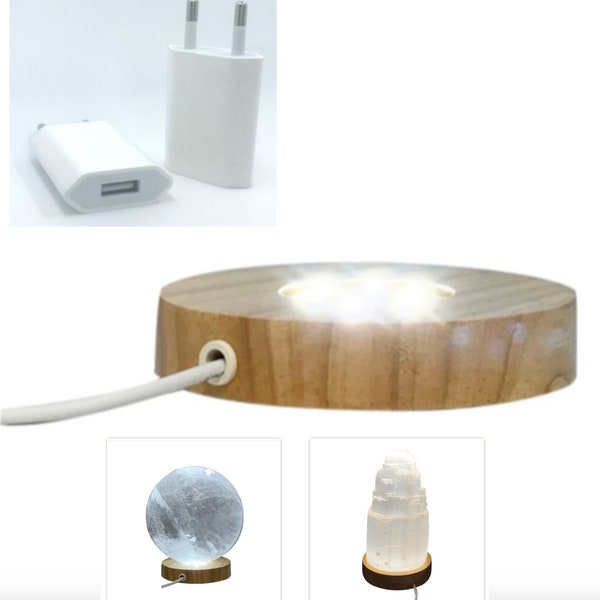 LED-Holzsockel, USB-Buchse mit Netzteilmöglichkeit, 10x2 cm. Beleuchtungssockel mit Lichteffekten. Lustige Atmosphäre, perfekt