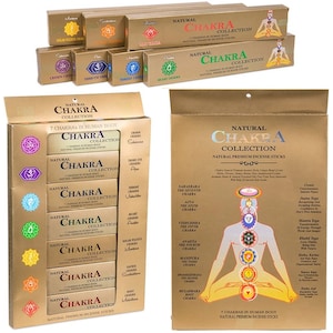 Lot of 7 pack of incense stick 7 Chakras, Premium range, box of 15/20 grams, with summary table of the chakras. Great as a gift!!!