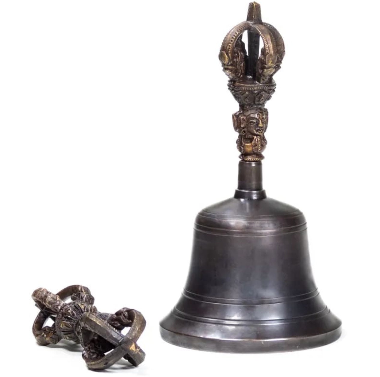 Cloche + Dorge de Qualité Supérieure, Coulé en Bronze à L'ancienne', 18cm Haut, Magnifique Son et Ré