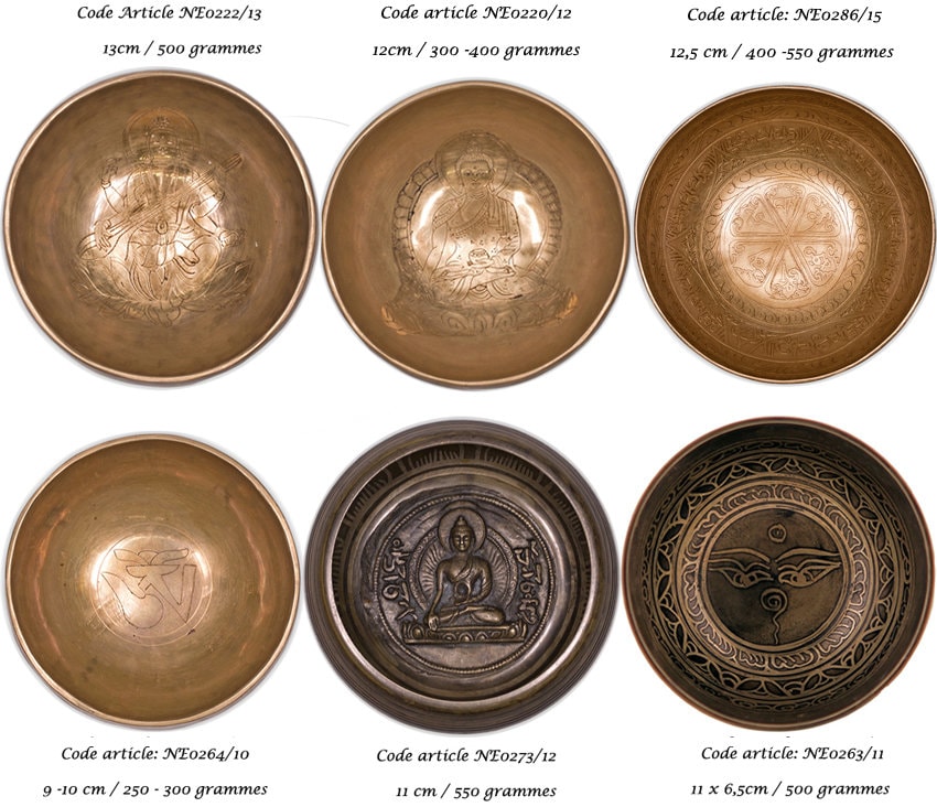 Bols Tibétain Gravés de 9 à 13 cm, Fait Main Au Népal. Chaque Bol Est Unique et Traditionnel, avec H