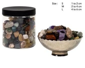 Pot, lot de 250 grammes de pierres semi précieuses, 3 tailles au choix, finition polie, pour création de pendentifs, orgonites, runes...