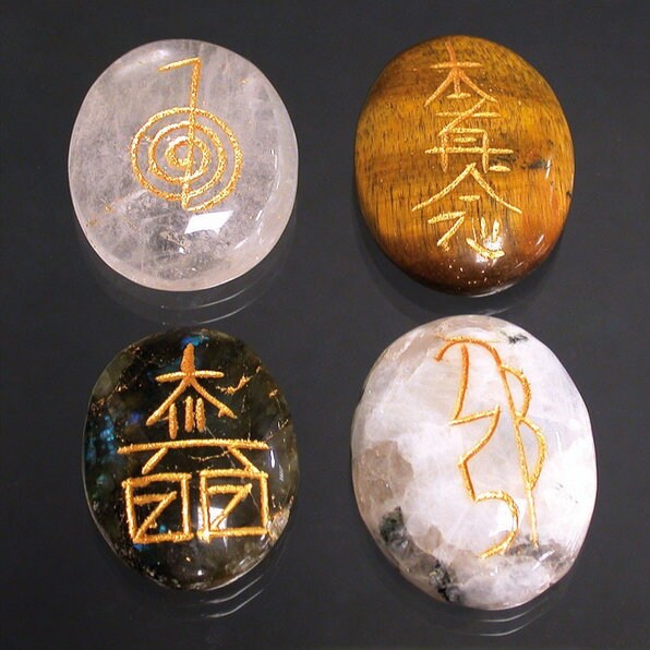 4 Kits de 4 Galets Au Choix Gravés Des Symboles Reiki, Pour Soins, Formation...cristal Roche, Oeil T