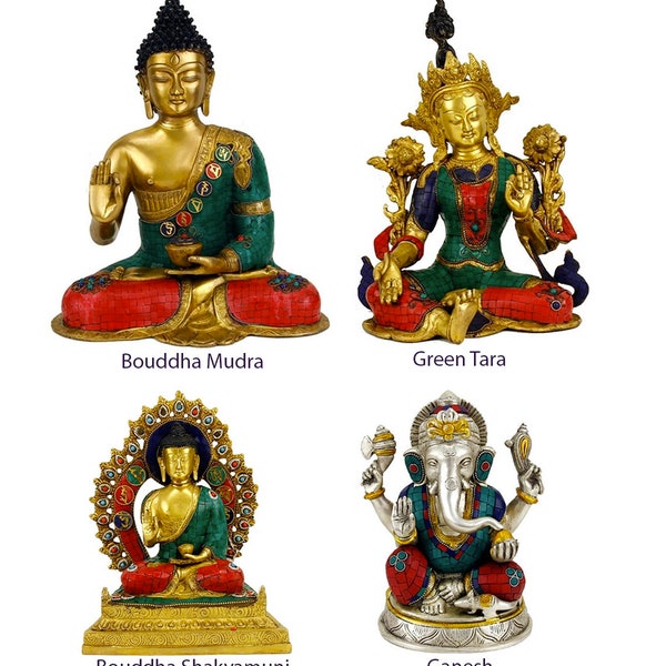 Sélection de statuettes hors normes, de 25 à 43 cm, en laiton, Ganesh, Bouddha Mudra et Shakyamuni, Tara verte !!! Finition extra, RARE !!!