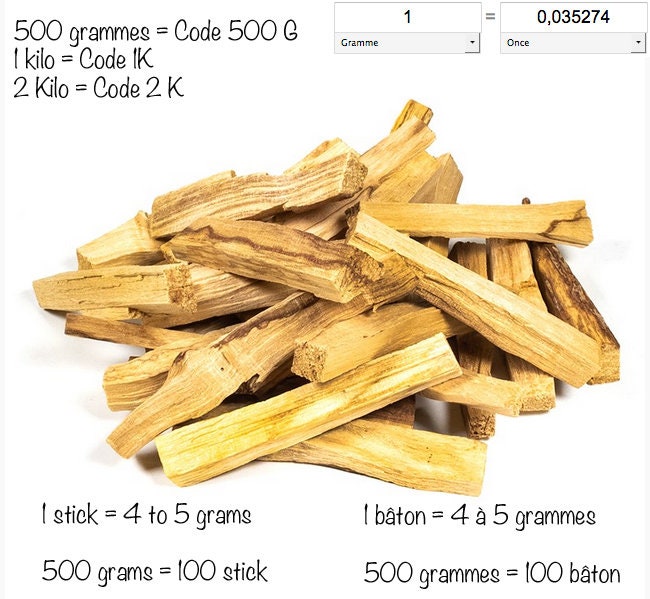 Véritable Palo Santo Du Pérou, Longueur 10 cm, Vente Par 500 Grammes et 1 ou 2 Kilo. Belle Qualité,