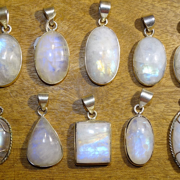 Labradorite Blanche Arc-en-ciel, pendentifs en Argent, pièces au choix, finitions de qualité, très beaux reflets avec irisation unique !!!